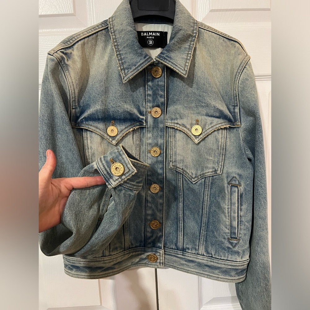 BALMAIN Gold Logo Button Denim Jacket - Picture 9 of 11